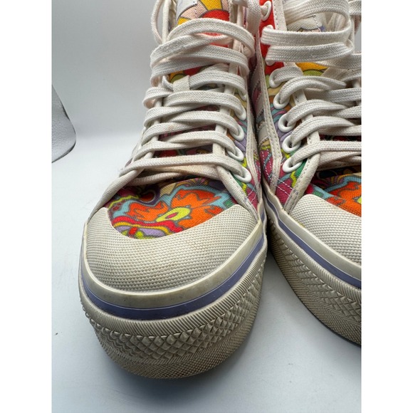 Adidas NIZZA Platform High Top Sneakers Floral Print White Women's 8.5 - Picture 9 of 12